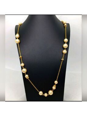 J. Crew Faux Pearl Goldtone Beaded Necklace 34" EUC